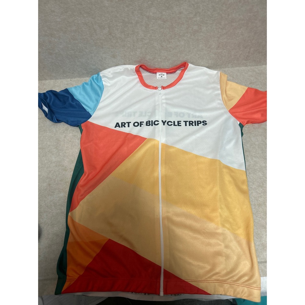 Apace Art of Bicycle Trips Cycling Jersey Mens Medium Colorblock Full Zip Mesh